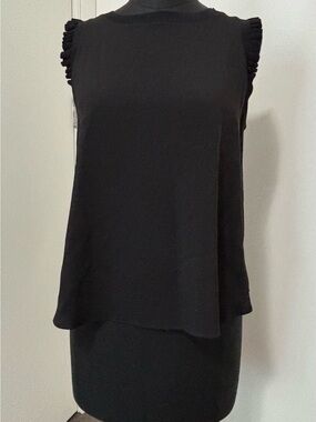 Black Sleeveless Ruffle-Trim Top